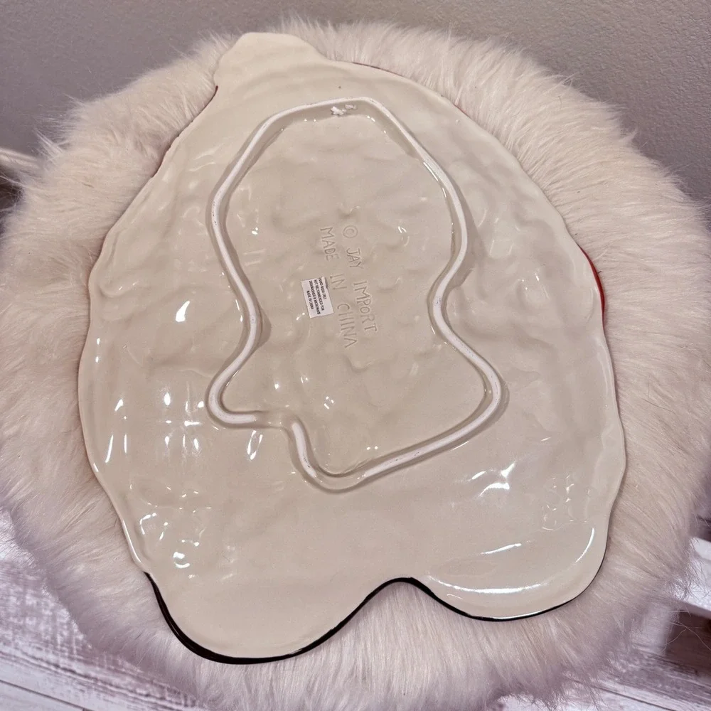 Vintage Santa Claus Plaid Christmas Platter – Holiday Serving Dish Ceramic Earth